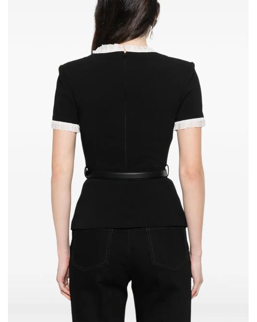 Self-Portrait Black Button-Up Belted Blouse