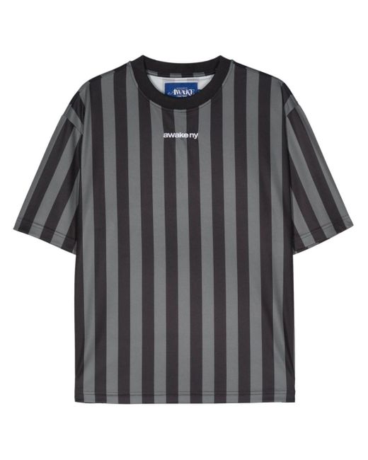 AWAKE NY Black Logo-embroidered Striped T-shirt for men