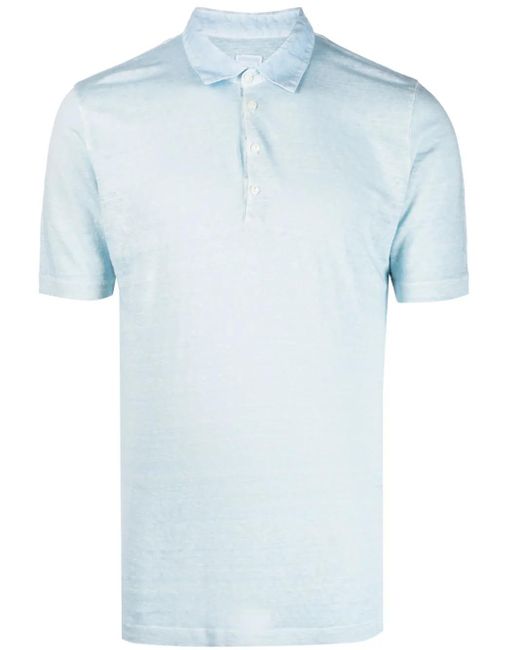 120% Lino Blue Short-Sleeve Linen Polo Shirt for men