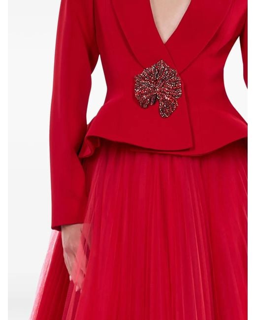ARAFTU Red Robe Péplum À Empiècement En Tulle