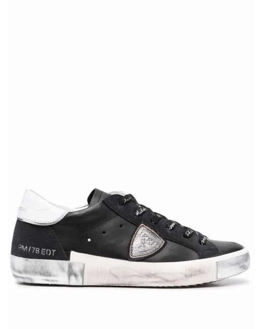 Philippe Model Black Triangle Patch Lace-Up Sneakers