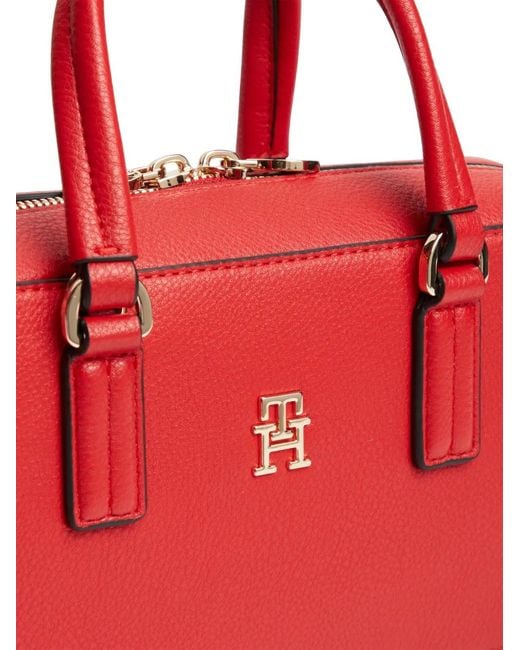 Tommy Hilfiger Red Logo-Plaque Top-Handle Shoulder Bag