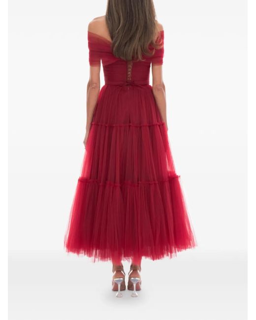 Ana Radu Red Off-Shoulder Tulle Dress