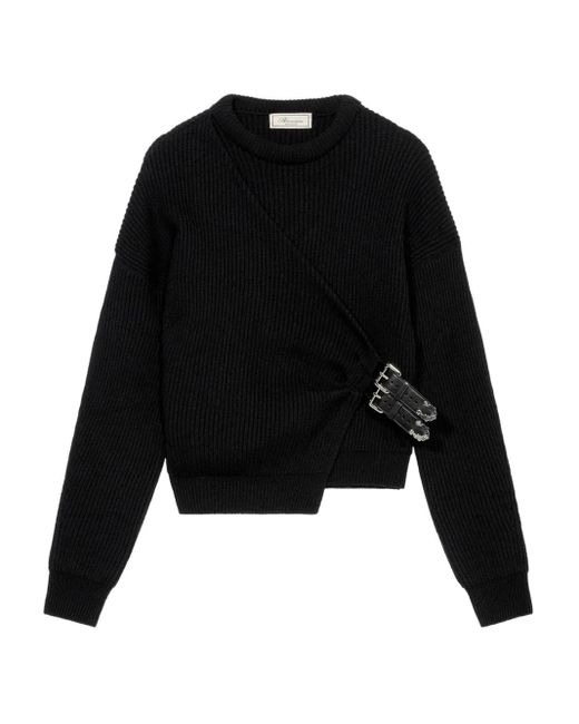 Blumarine Black Gerippter Pullover mit Schnallenverschluss