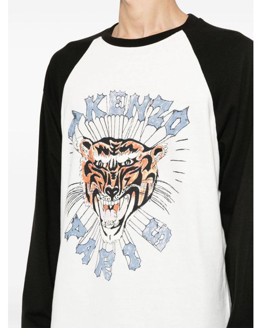 KENZO Black Tiger-print Raglan T-shirt for men