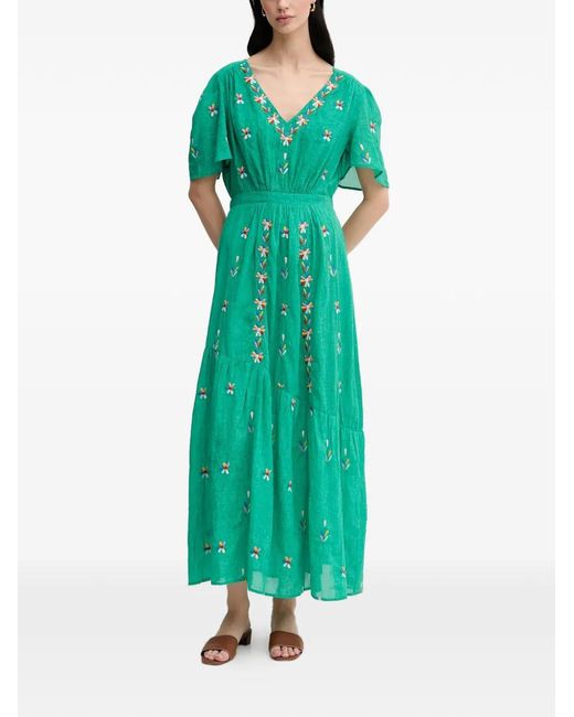 La Petite Francaise Green Rachele Embroidered V-Neck Maxi Dress