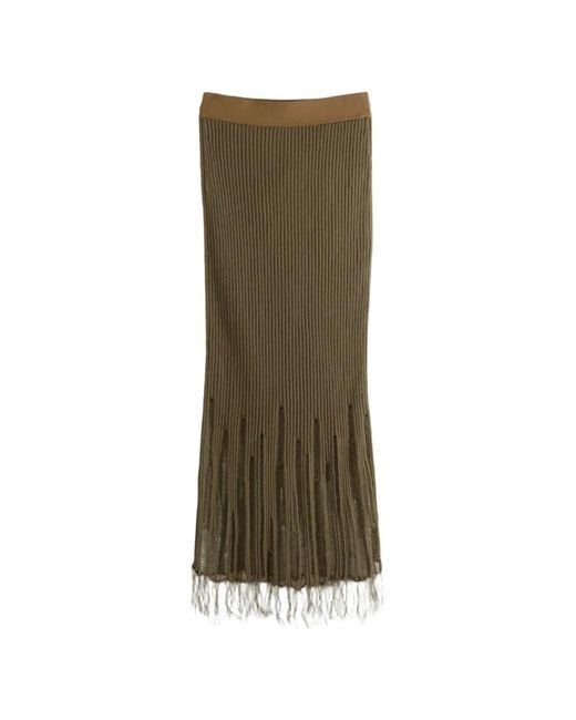 Uma Wang Green Ribbed-Knit Distressed Skirt