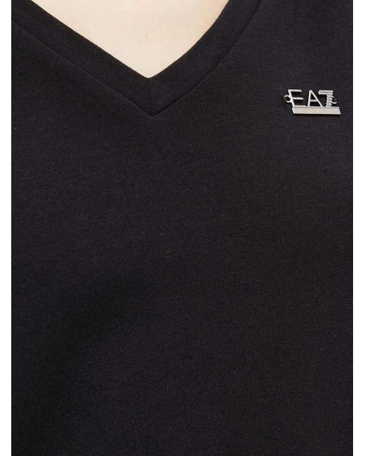 EA7 Black Sequin-Embellished V-Neck T-Shirt