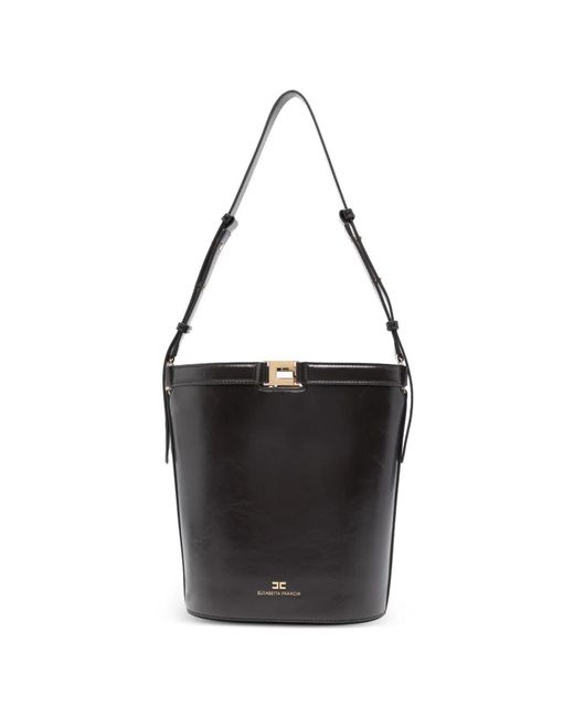 Elisabetta Franchi Black Naplak-Effect Bucket Bag