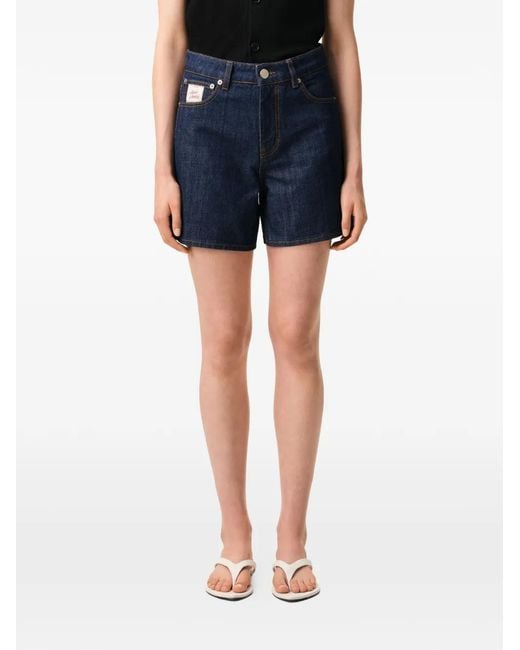 AMI Blue Cotton Heritage Label Shorts