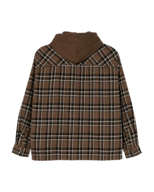 Chocoolate Brown Logo-Embroidered Checked Jacket for men