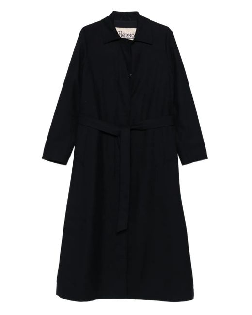 Herno Black Notched-Lapels Belted Coat