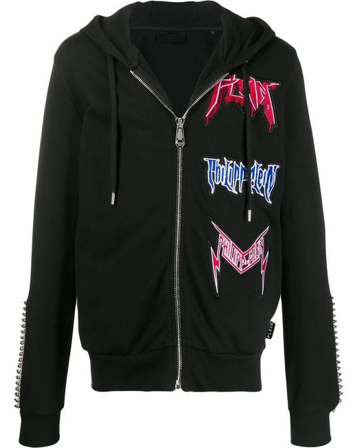 Philipp Plein Black Embroidered Logo Patch Hoodie for men