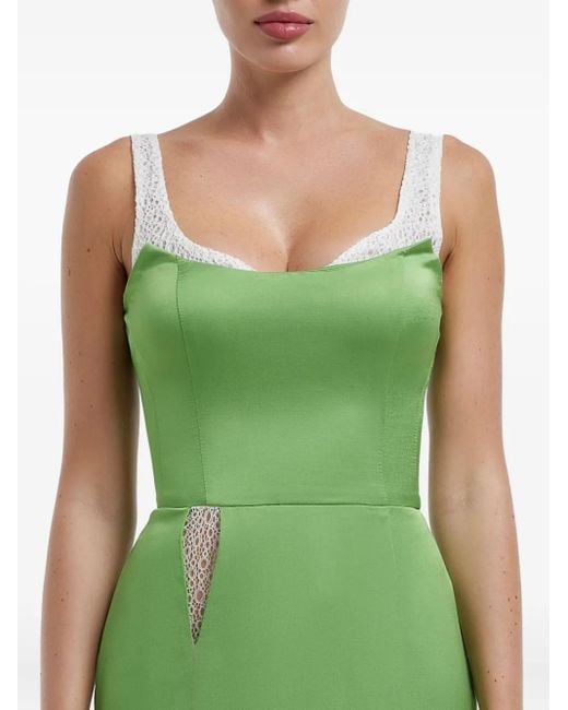 POST MERIDIEM Green Slit Lace-Insert Midi Dress
