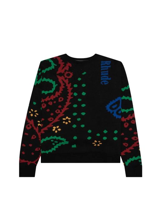 Rhude Black Bandana Knit Crewneck Sweater for men