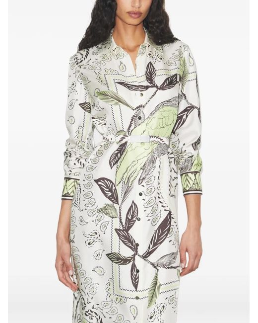 Tory Burch White Printed Silk Shirt Dress