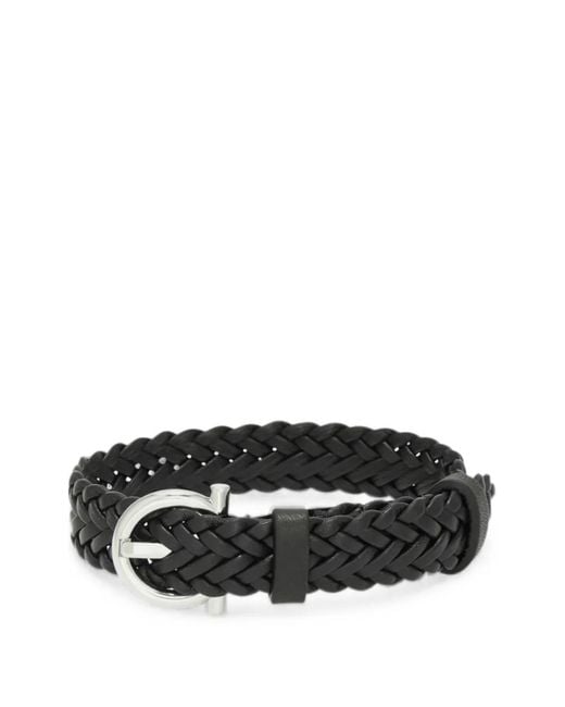 Ferragamo Black Woven Bracelet With Gancini Clasp for men