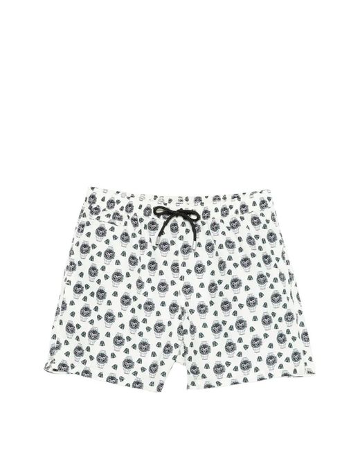 Mc2 Saint Barth White Patterned Drawstring Swim Shorts for men