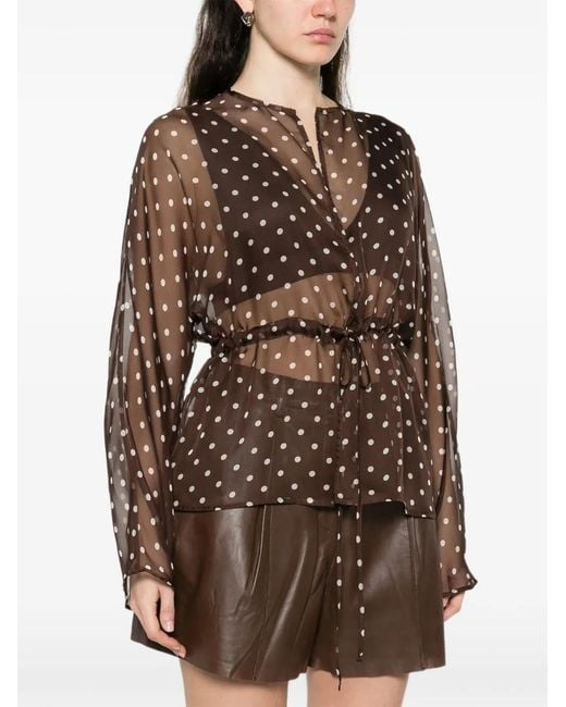 P.A.R.O.S.H. Brown Polka-Dot Drawstring Blouse