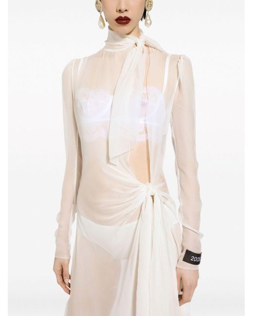 Robe longue en soie à effet de transparence Dolce & Gabbana en coloris White