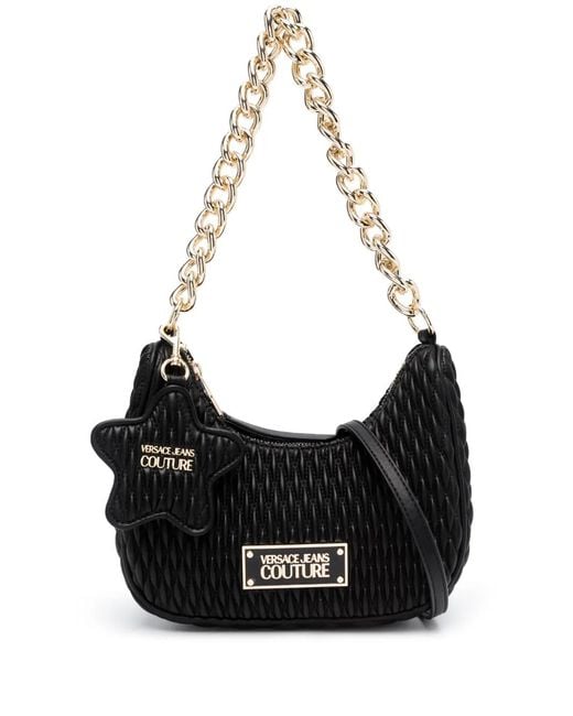 Versace Jeans Couture Black Logo-Plaque Quilted Shoulder Bag