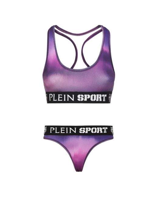 Philipp Plein Purple Logo-Tape Racerback Lingerie Set
