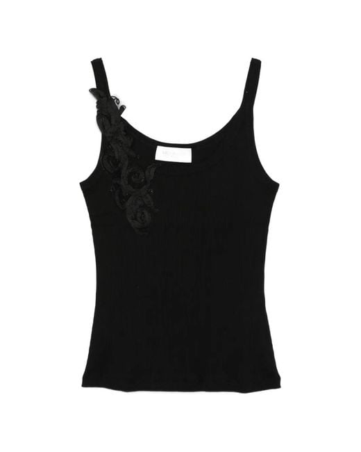 ERMANNO FIRENZE Black Floral Applique Top