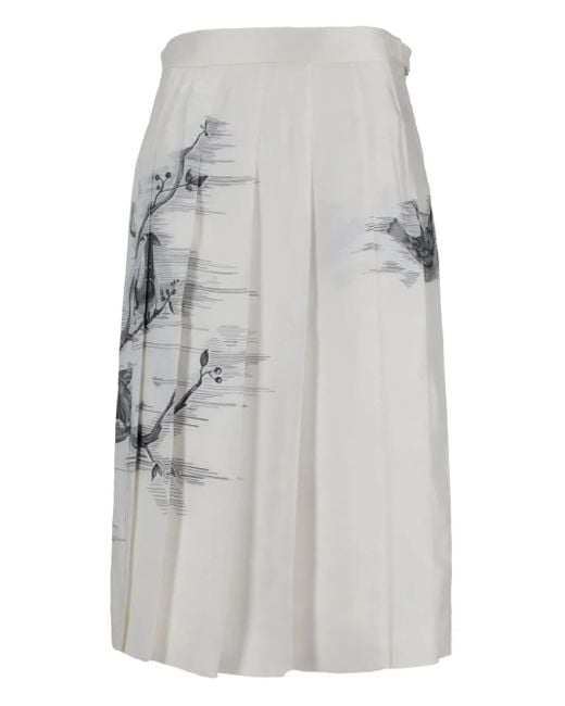 Thom Browne Gray Pleated Bird-Print Midi Skirt