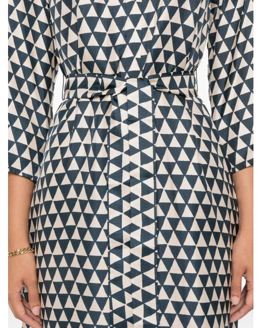 Max Mara White Triangle-Print Belted Dress