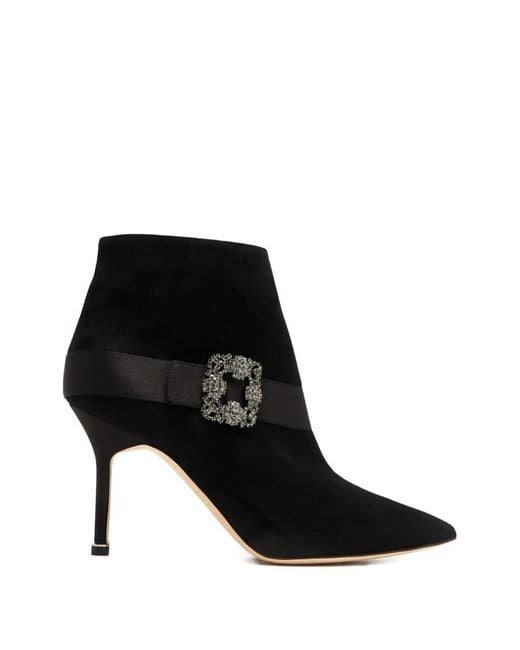 Manolo Blahnik Black Pliniau Crystal-Embellished Ankle Boots