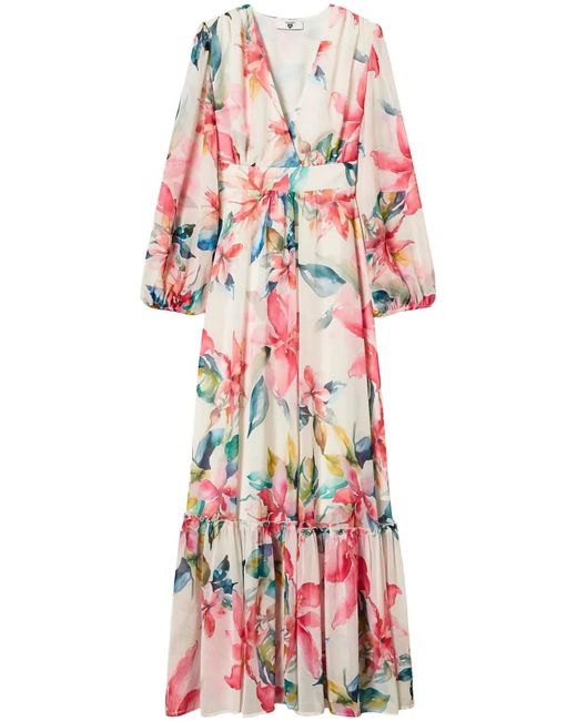 Twinset Red Floral-Print Maxi Dress