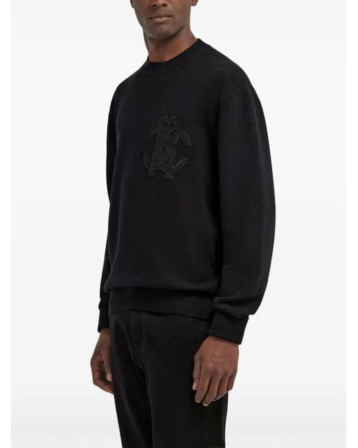 Roberto Cavalli Blue Logo-Embroidered Wool Sweatshirt for men