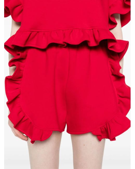 Ioana Ciolacu Red Peony Jersey-Shorts Mit Rüschen