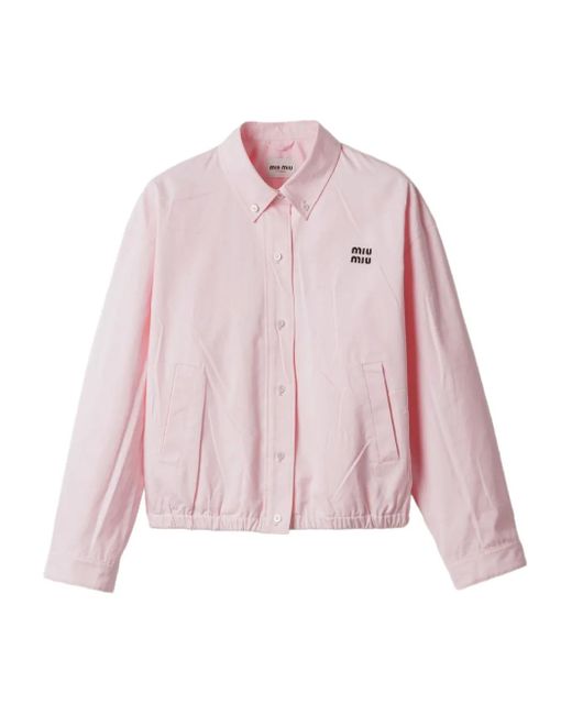 Sobrecamisa de popelina con solapas de muesca Miu Miu de color Pink