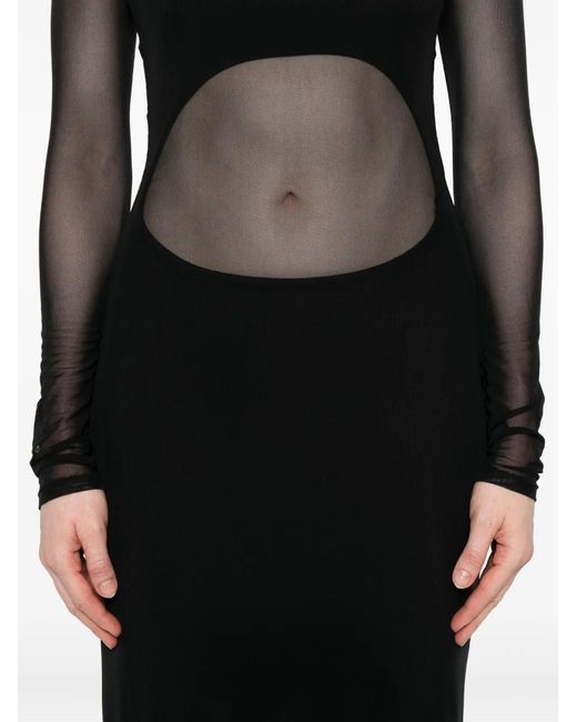Mugler Black High-Neck Mesh Maxi Dress