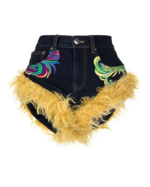 Area Blue Jeans-Shorts Mit Wollbesatz