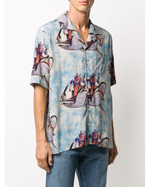 Rhude Shark-print Bowling Shirt in Blue for Men - Lyst
