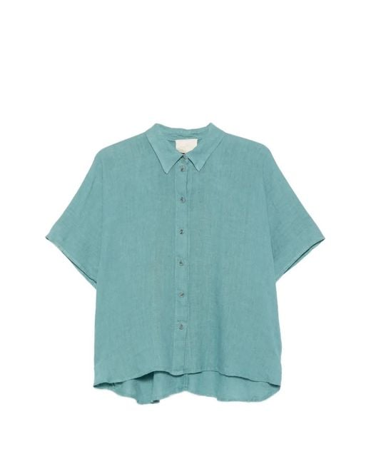 Momoní Blue Chemise En Lin Elafonissi À Manches Courtes