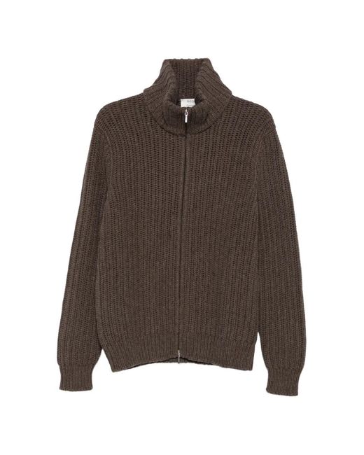 Barba Napoli Brown Ribbed-Knit Zip-Up Sweater for men