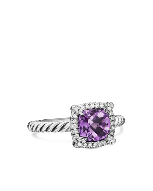 David Yurman Petite Chatelaine アメジスト&ダイヤモンド リング 7mm スターリングシルバー Metallic