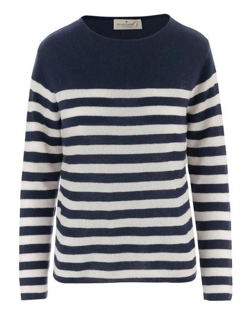 Bruno Manetti Blue Crew-Neck Striped Sweater