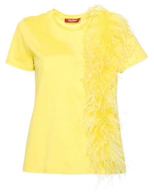 T-shirt con dettaglio di piume di Max Mara in Yellow