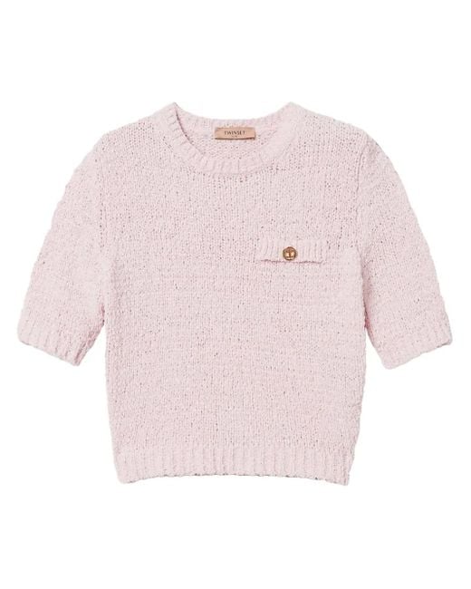Twinset Pink Oval T Button Cropped Jumper