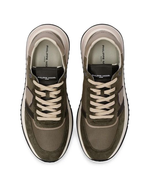 Philippe Model Green Logo-Patch Panelled Sneakers for men