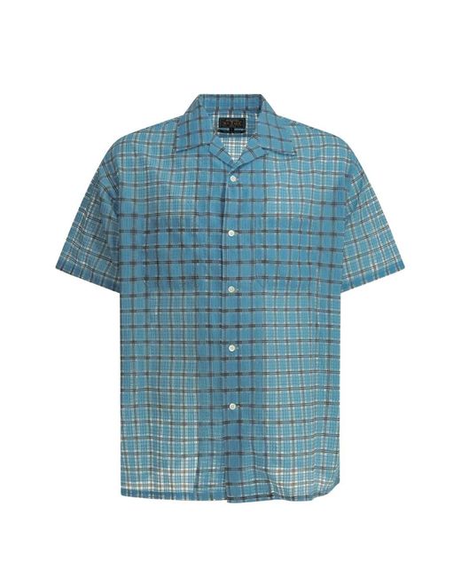 Beams Plus Blue Check-Pattern Short-Sleeve Shirt for men