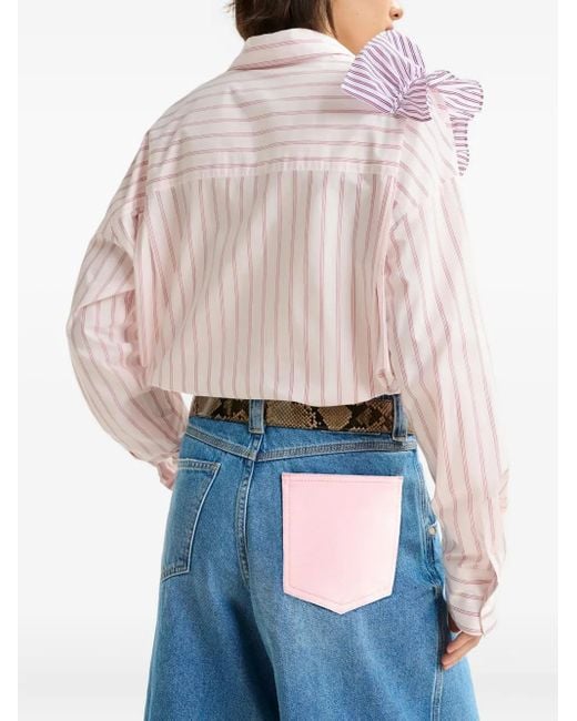 Essentiel Antwerp Pink Ibody Ruffle-Detail Striped Shirt