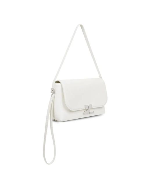 Courreges White Logo-Plaque Leather Shoulder Bag