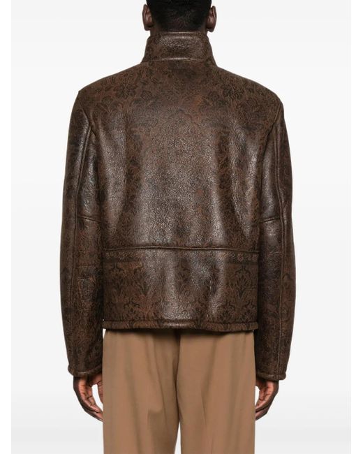 Etro Brown Floral-Pattern Leather Jacket for men