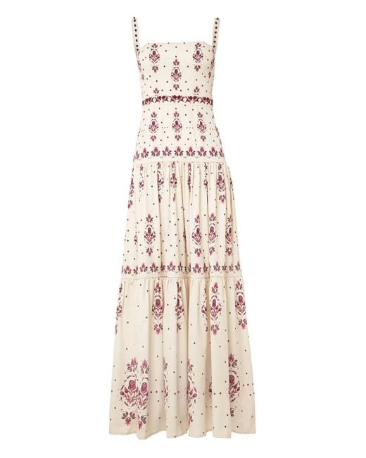 Vestido largo Lima con estampado floral Agua Bendita de color Natural