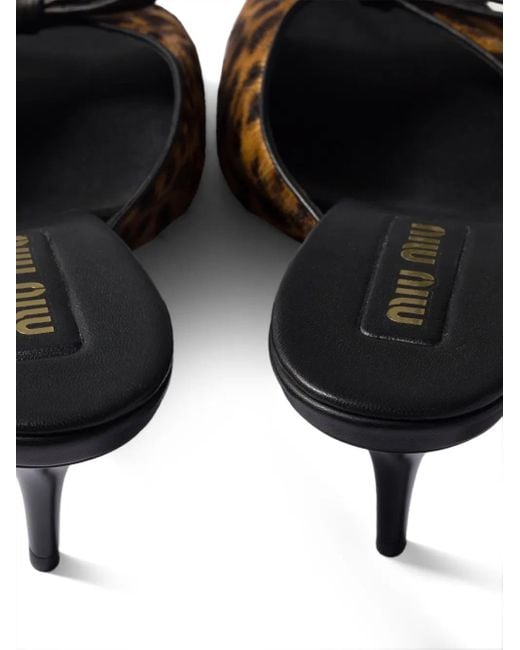 Miu Miu Black Logo-Bow Leather Sandals